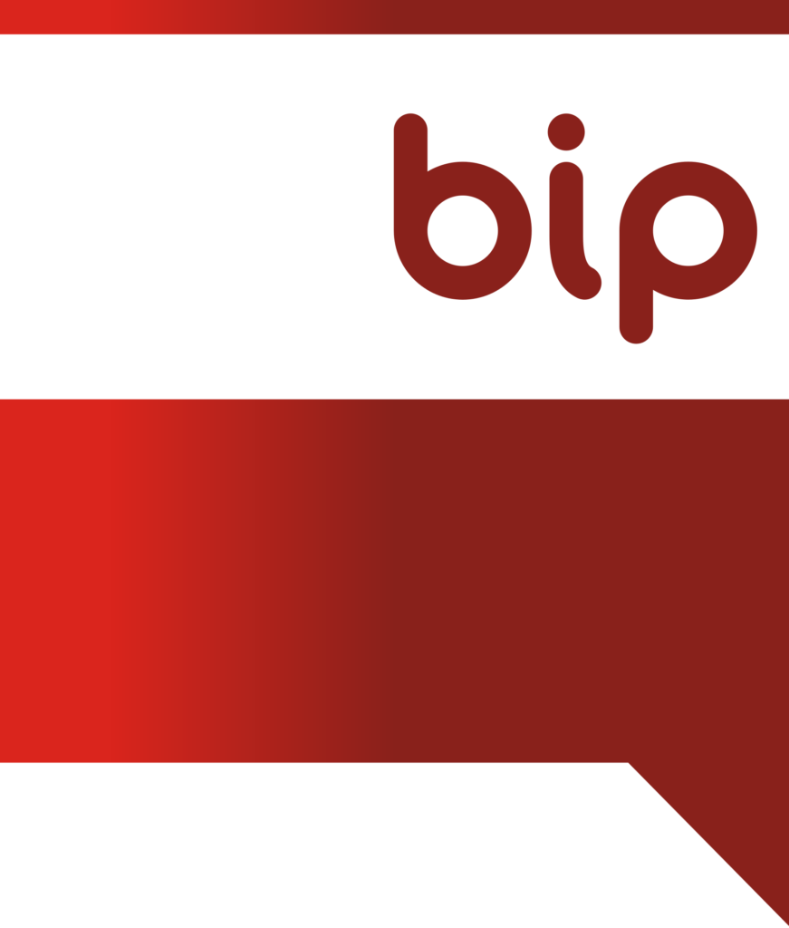 Logo Biuletynu Informacji Publicznej. Grafika podzielona dwoma poziomymi pasami - na górze białym, na dole czerwonym. Na białym pasie napis"bip".