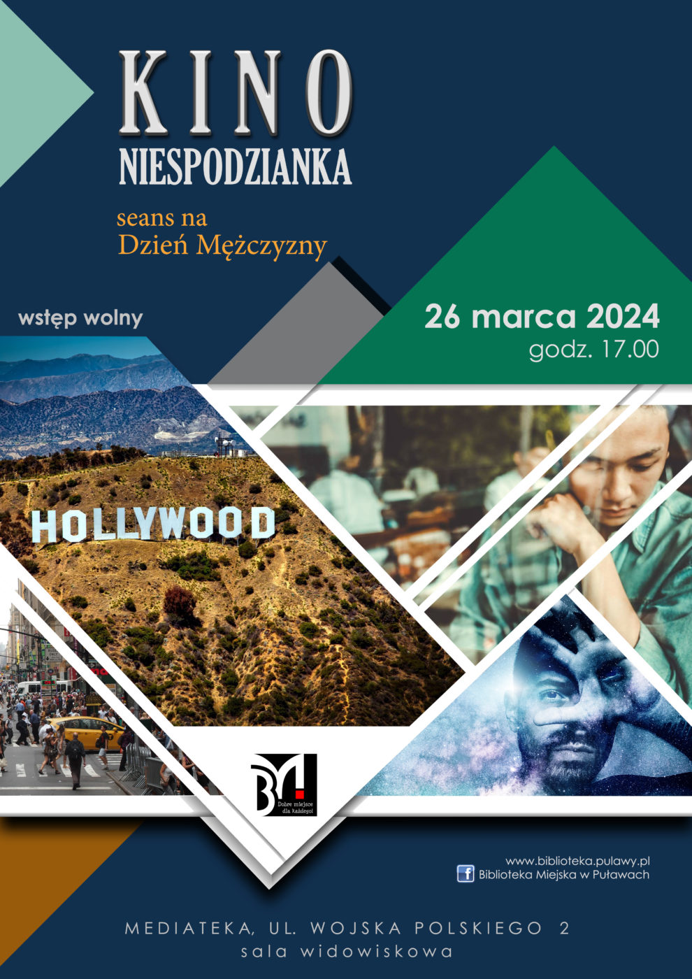 Kino Niespodzianka - seans na Dzień Mężczyzny. 6 marca 2024 r., godz. 17.00. Mediateka, ul. Wojska Polskiego 2, sala widowiskowa.