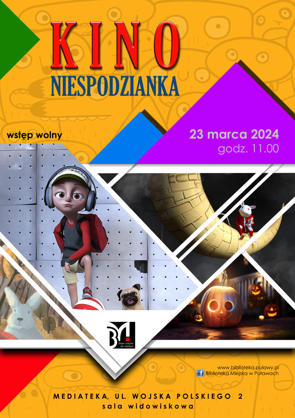 Kino Niespodzianka - seans rodzinny. 23 marca 2024, godz. 11.00. Mediateka, ul. Wojska Polskiego 2, sala widowiskowa.