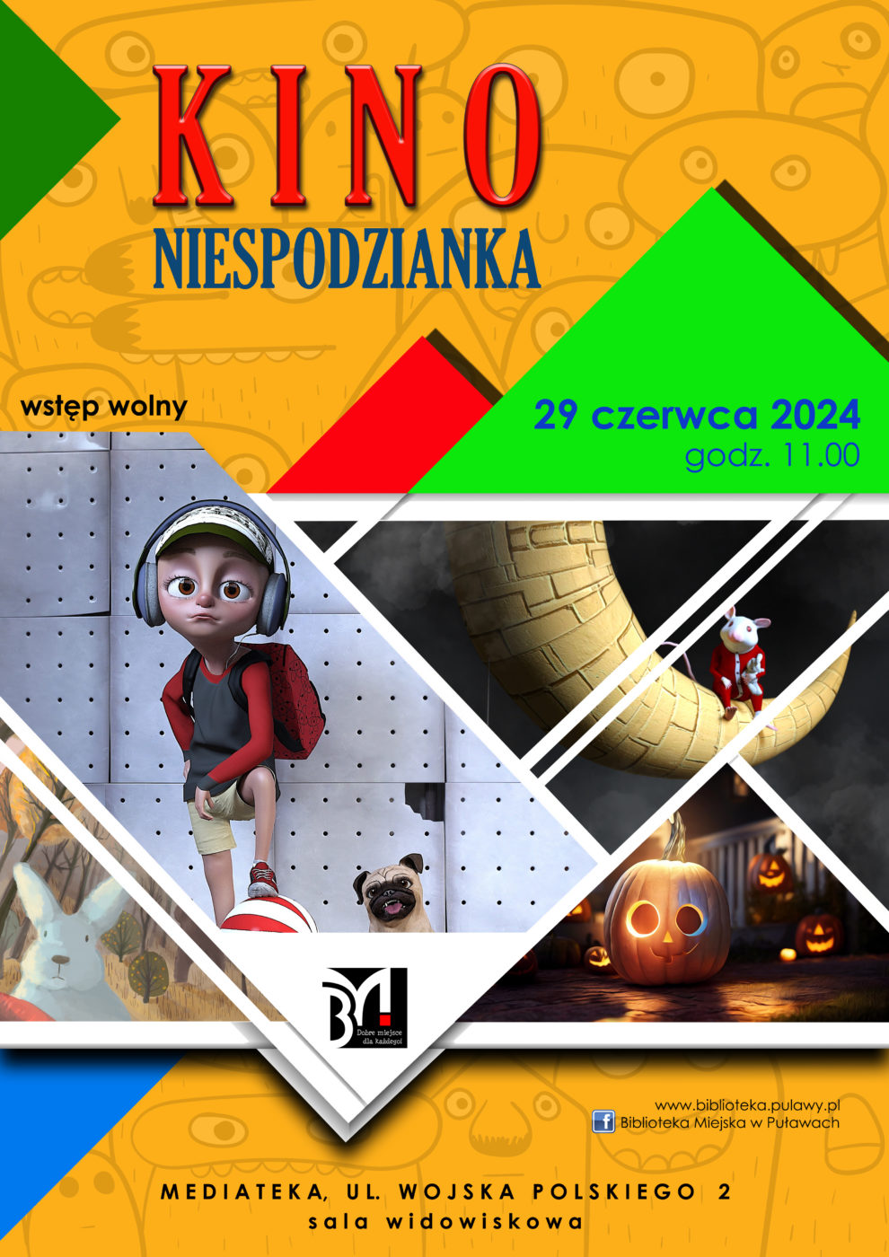Kino Niespodzianka dla dzieci. 29 czerwca 2024 r., godz. 11.00. Mediateka, ul. Wojska Polskiego 2, sala widowiskowa