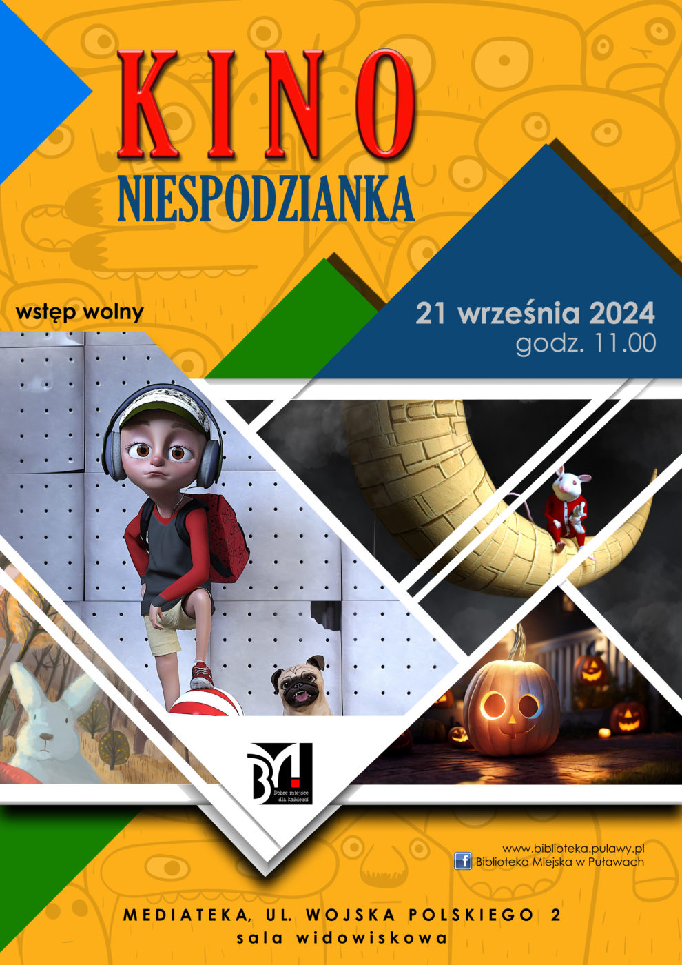 Kino Niespodzianka dla dzieci. 21 września 2024 r., godz. 11.00. Mediateka, ul. Wojska Polskiego 2.