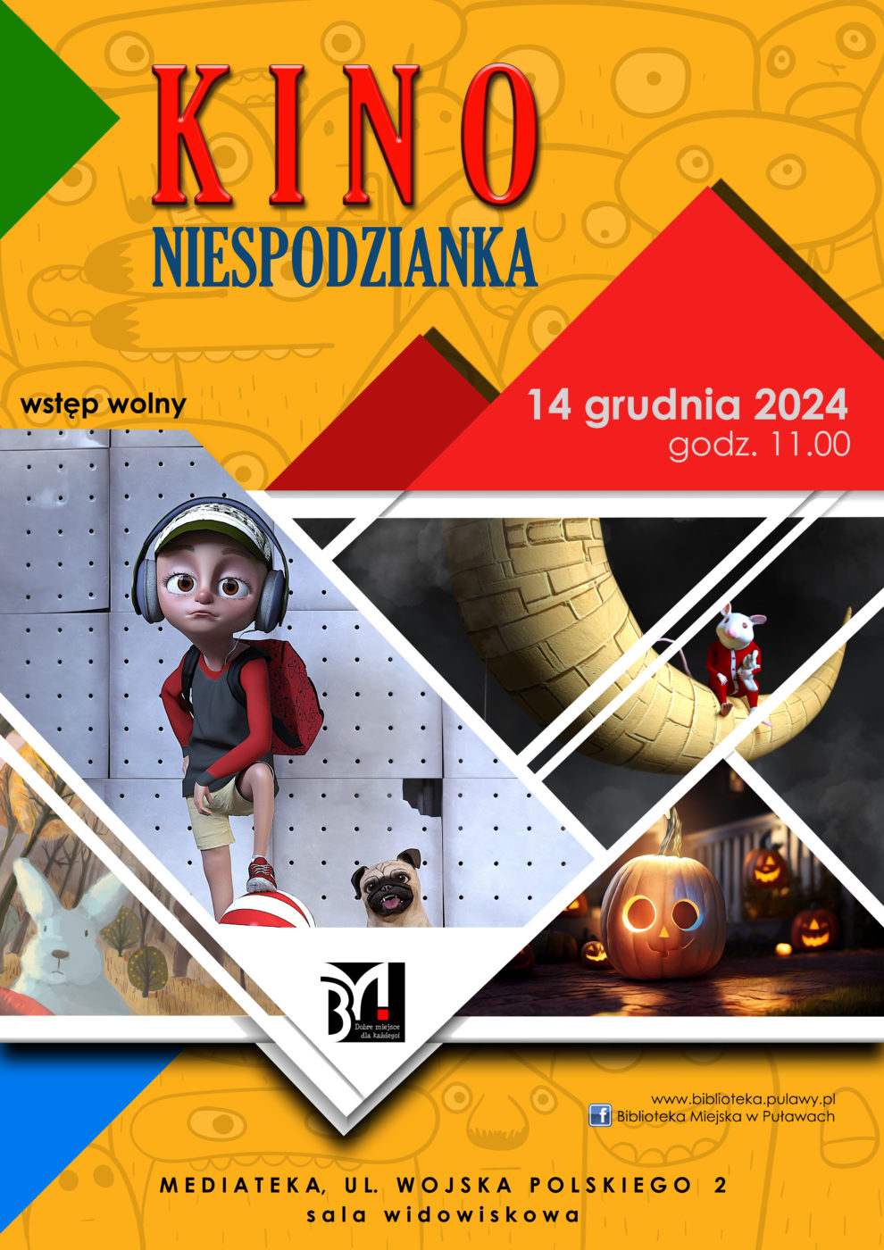 Kino Niespodzianka - seans rodzinny. 14 grudnia 2024 r., godz. 11.00. Mediateka, ul. Wojska Polskiego 2, ala widowiskowa. 