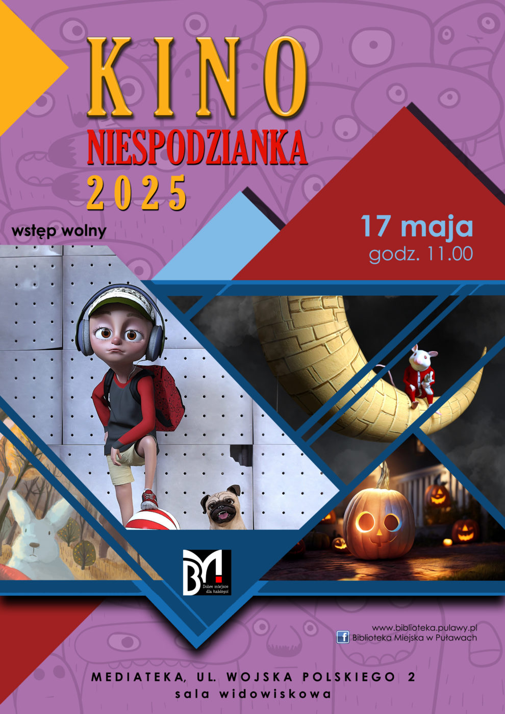 Kino Niespodzianka - seans dla dzieci. 17 maja 2025 r., godz. 11.00. Mediateka, ul. Wojska Polskiego 2 /sala widowiskowa/