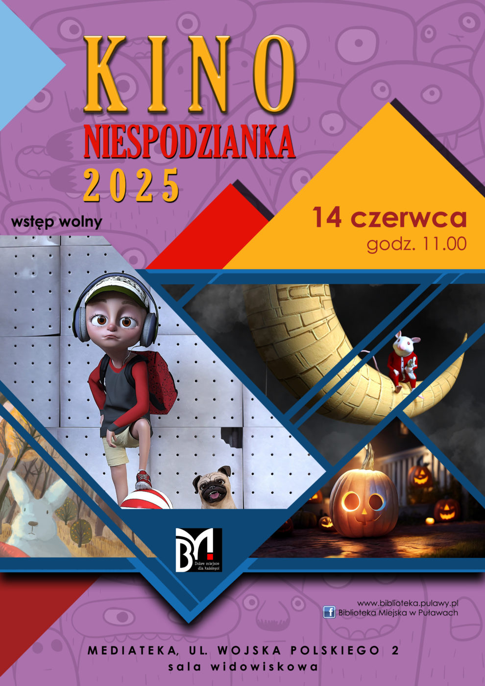 Kino Niespodzianka - seans rodzinny. 14 czerwca 2025 r., godz. 11.00. Mediateka. ul. Wojska Polskiego 2. Wstęp wolny.