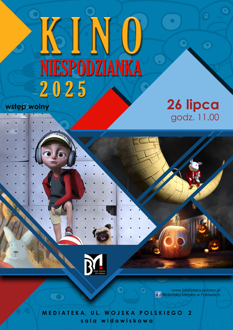Kino Niespodzianka - seans rodzinny. 26 lipca 2025 r., godz. 11.00. Mediateka. ul. Wojska Polskiego 2. Wstęp wolny.