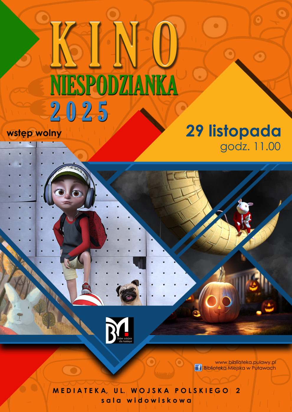 Kino Niespodzianka - seans rodzinny. 29 listopada 2025 r. godz. 11.00. Mediateka, ul. Wojska Polskiego 2, sala widowiskowa.